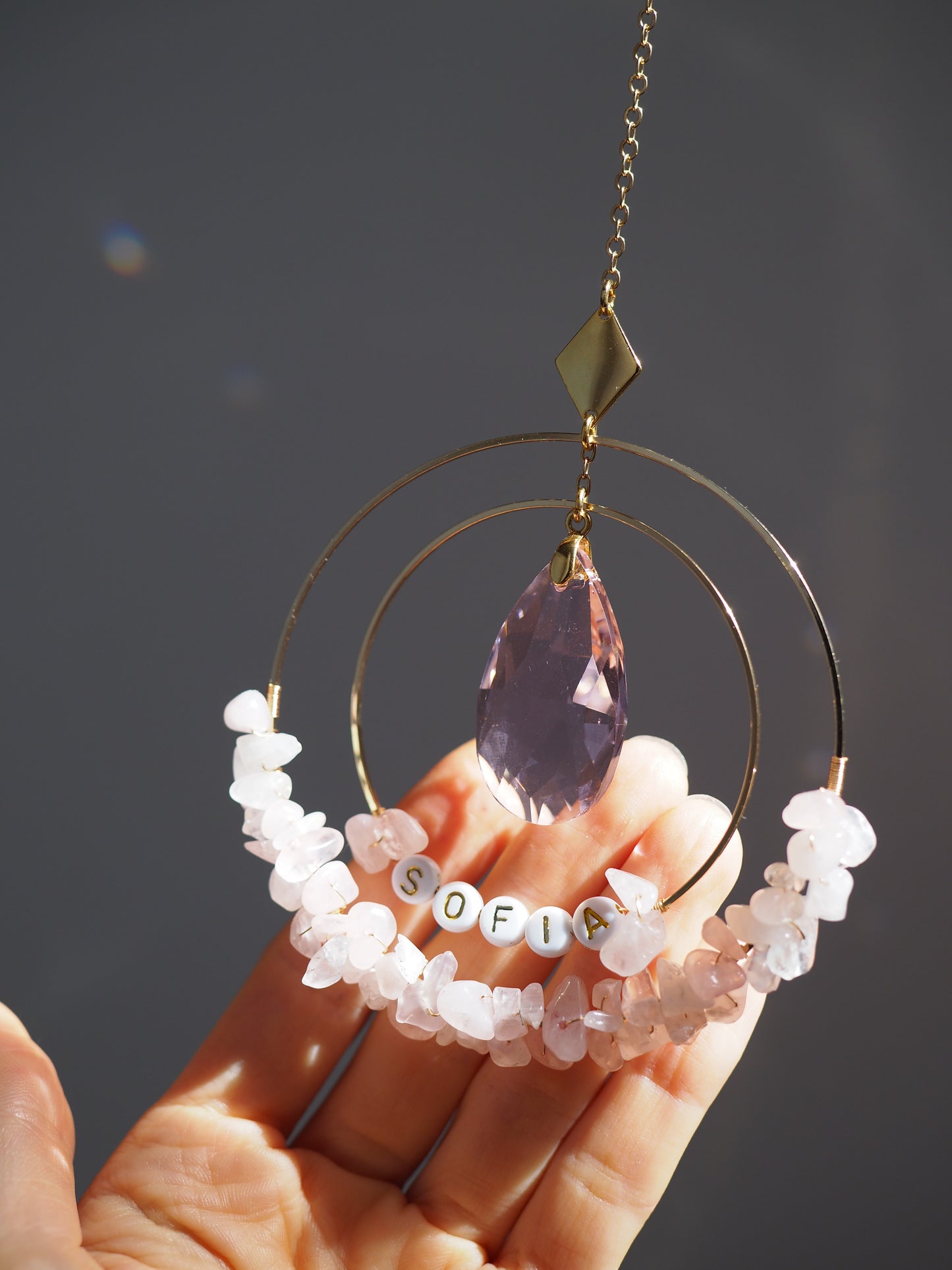 Personalised Name bead Suncatcher with crystals custom gift for her car charm crystal sun catcher