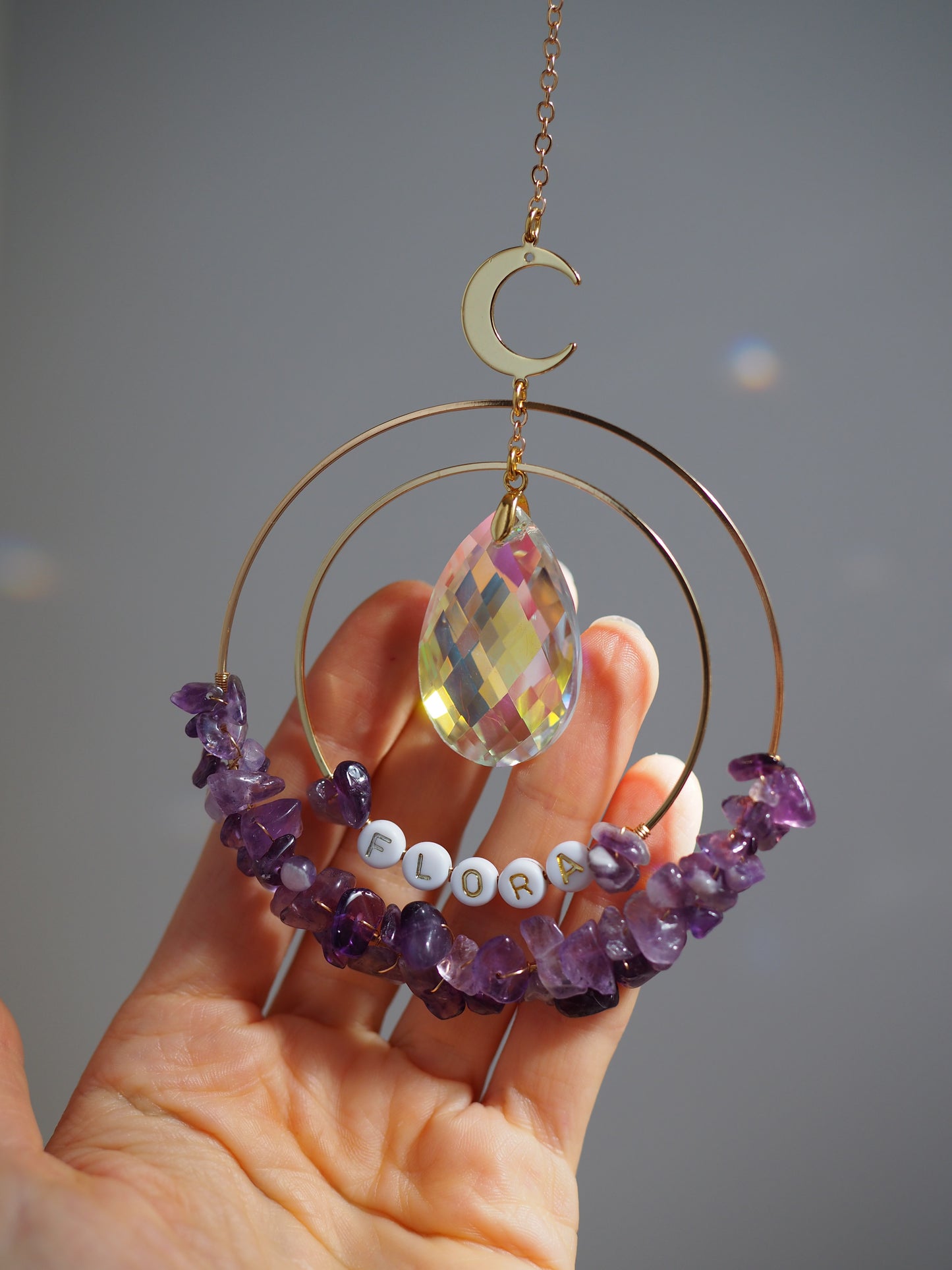 Personalised Name bead Suncatcher with crystals custom gift for her car charm crystal sun catcher