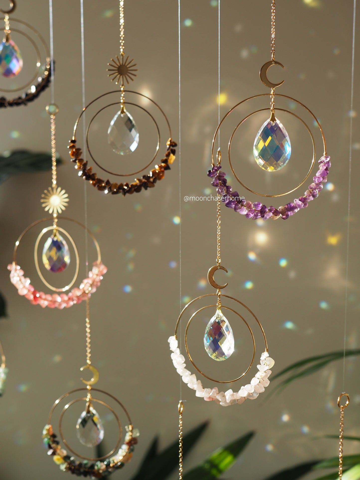 Aziza suncatcher+ gemstones- 18K real GOLD PLATED moon car charm, birthday gift, gift for her, sun catcher