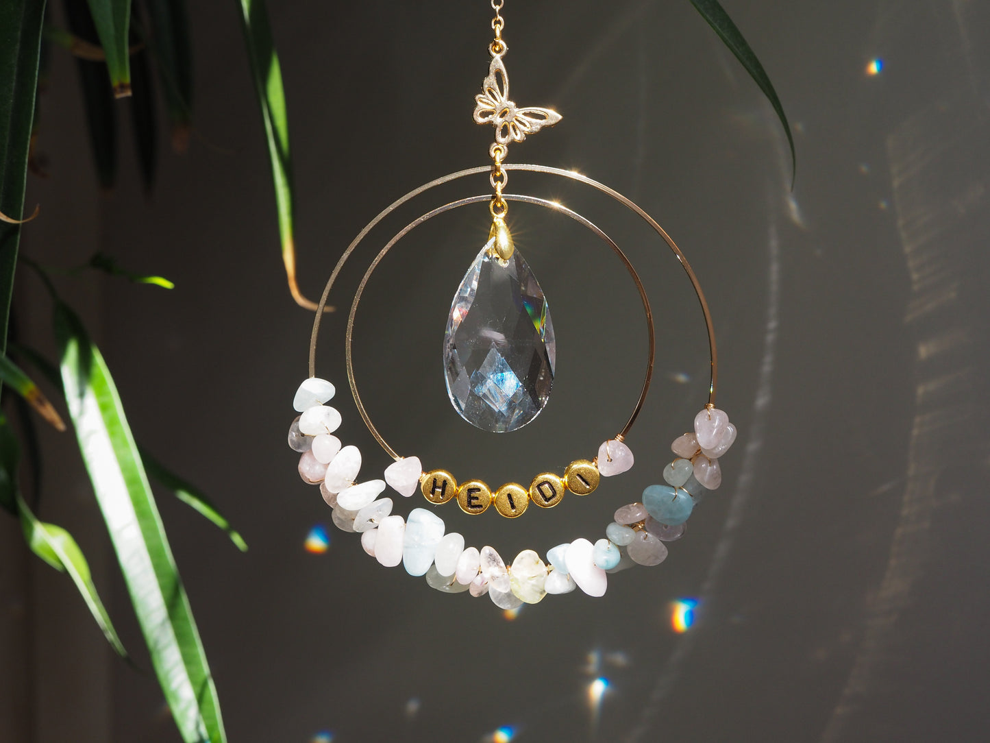 Personalised Name bead Suncatcher with crystals custom gift for her car charm crystal sun catcher