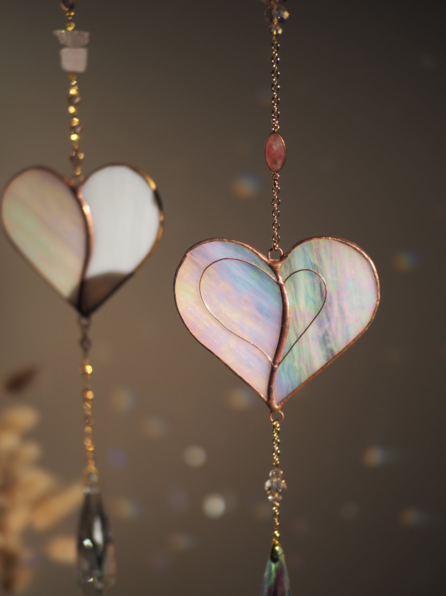 Stained glass window hangings heart suncatchers
