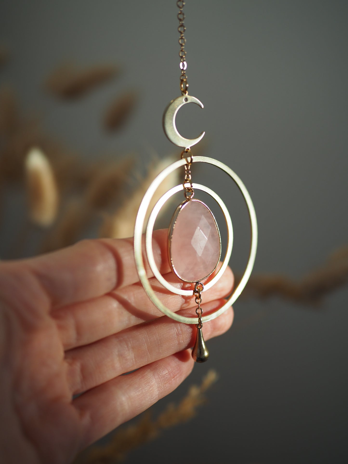 Asha Car charm/Moon charm with natural crystals / Car accessories / suncatcher / Gift for her / Birthday gift / Mother's day gift