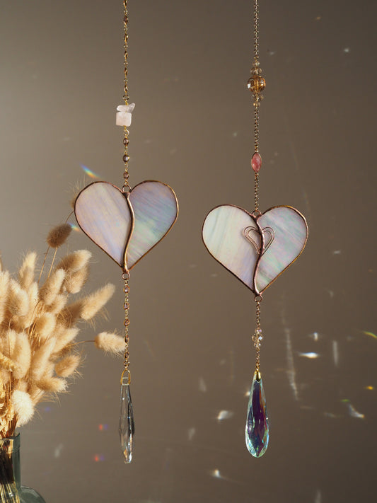 Stained glass window hangings heart suncatchers