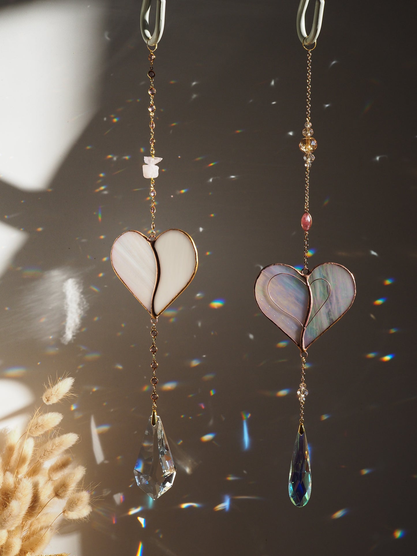 Stained glass window hangings heart suncatchers