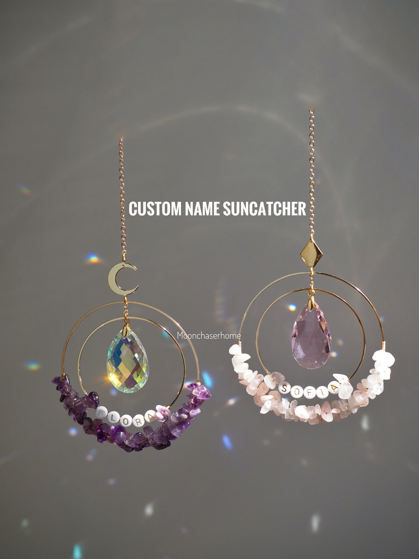 Personalised Name bead Suncatcher with crystals custom gift for her car charm crystal sun catcher