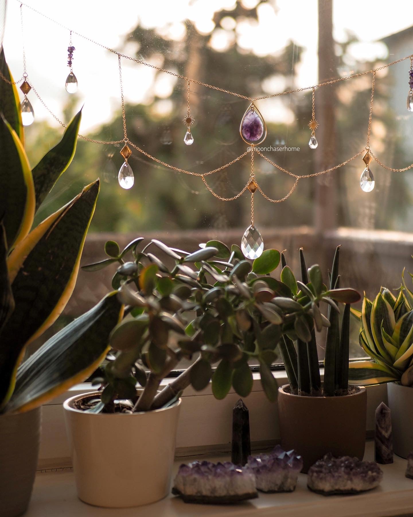 Yamini-Horizontal 18k gold plated sun catcher+ amethyst crystal-Window decor-rainbow prism-gift for woman-housewarming gift