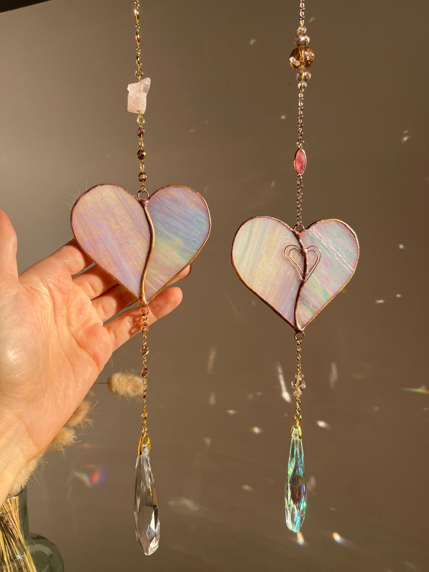 Stained glass window hangings heart suncatchers