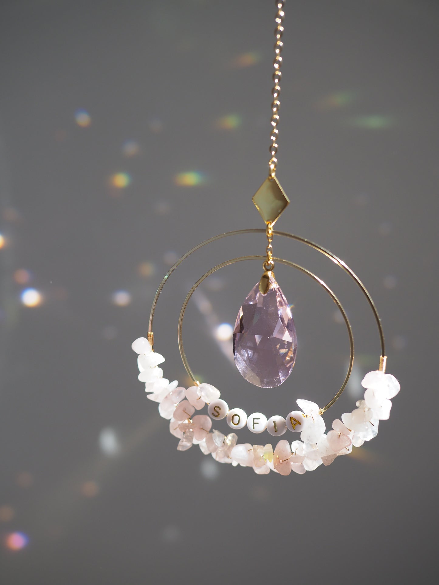 Personalised Name bead Suncatcher with crystals custom gift for her car charm crystal sun catcher