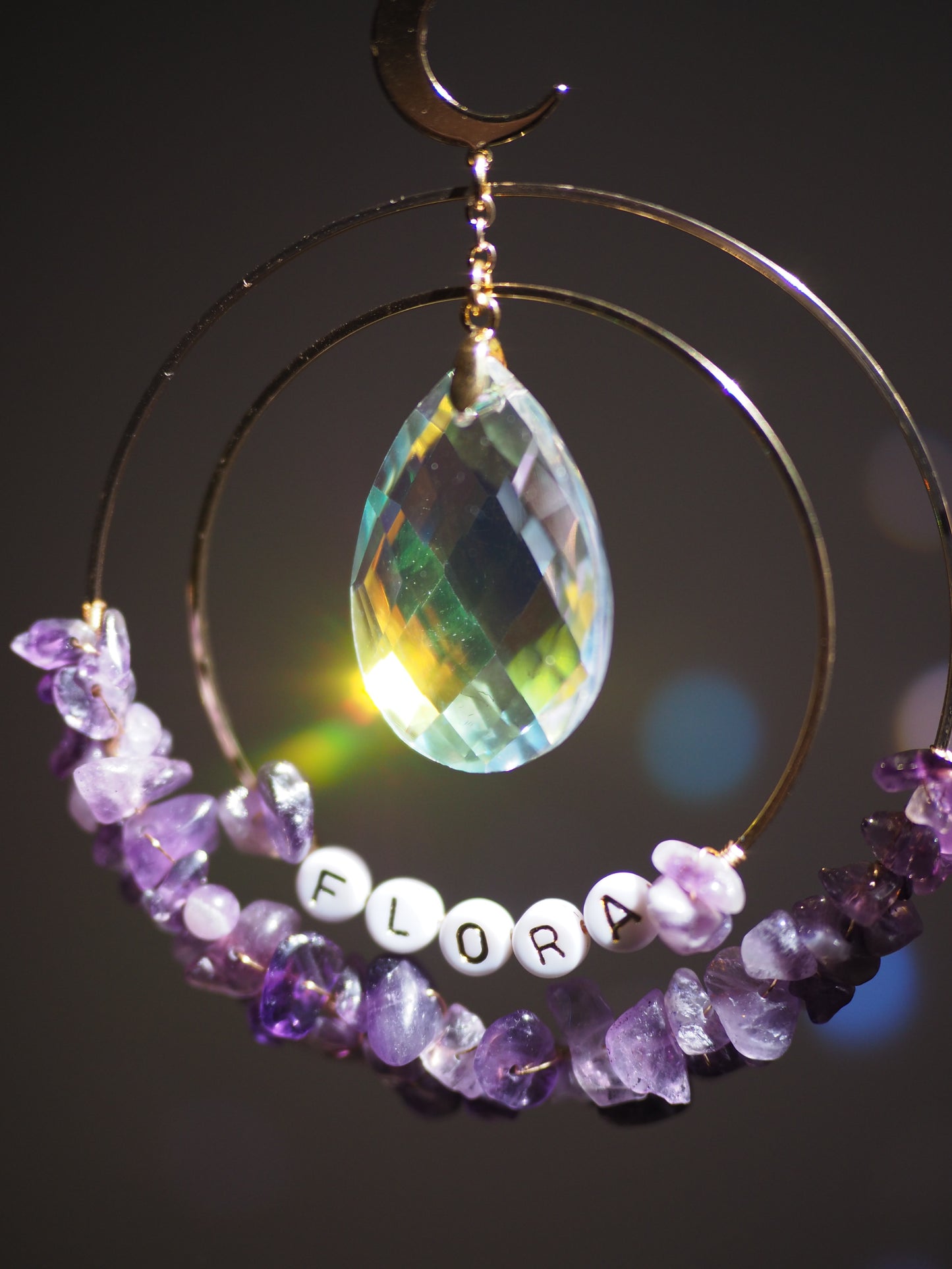 Personalised Name bead Suncatcher with crystals custom gift for her car charm crystal sun catcher