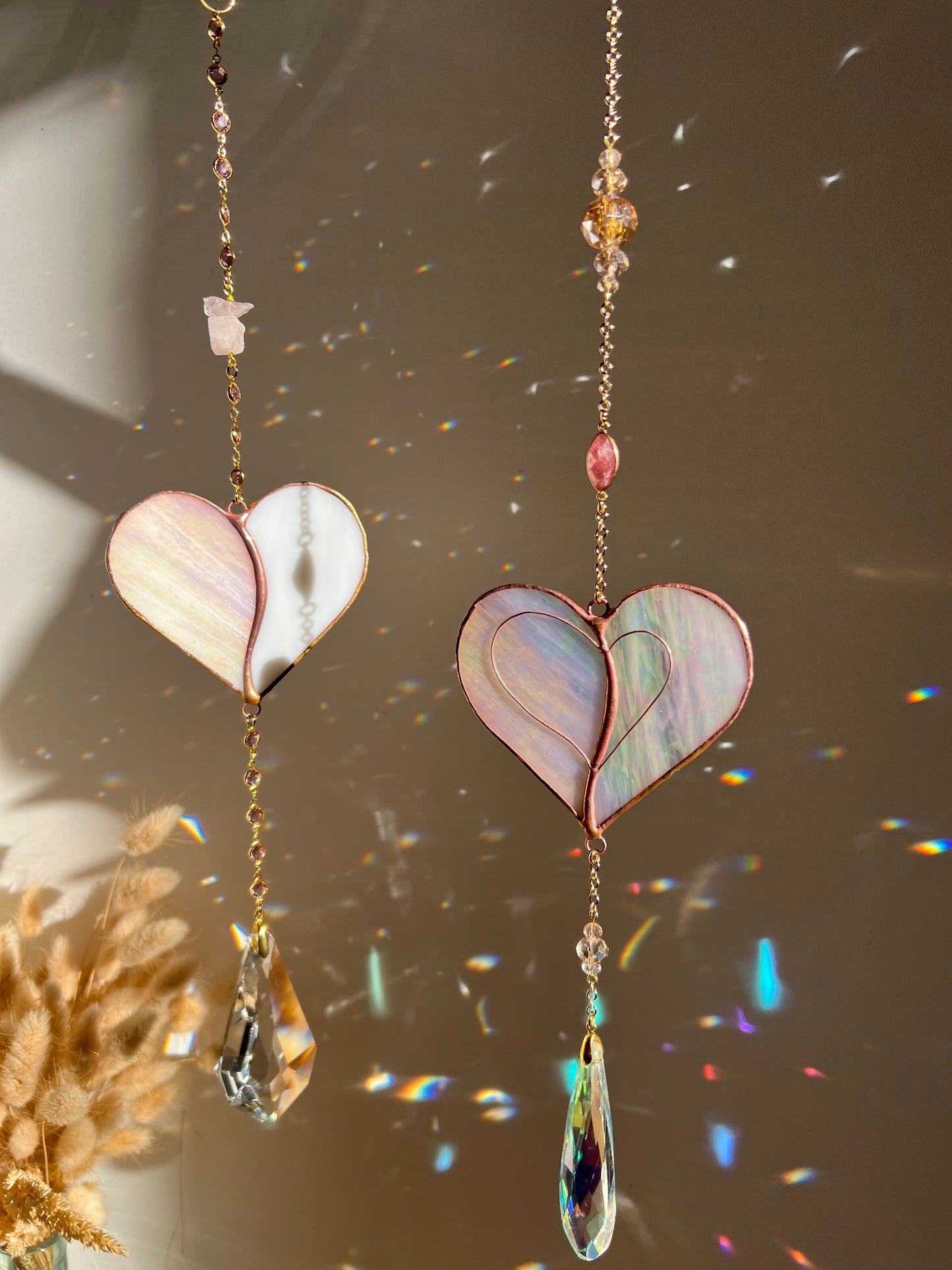 Stained glass window hangings heart suncatchers