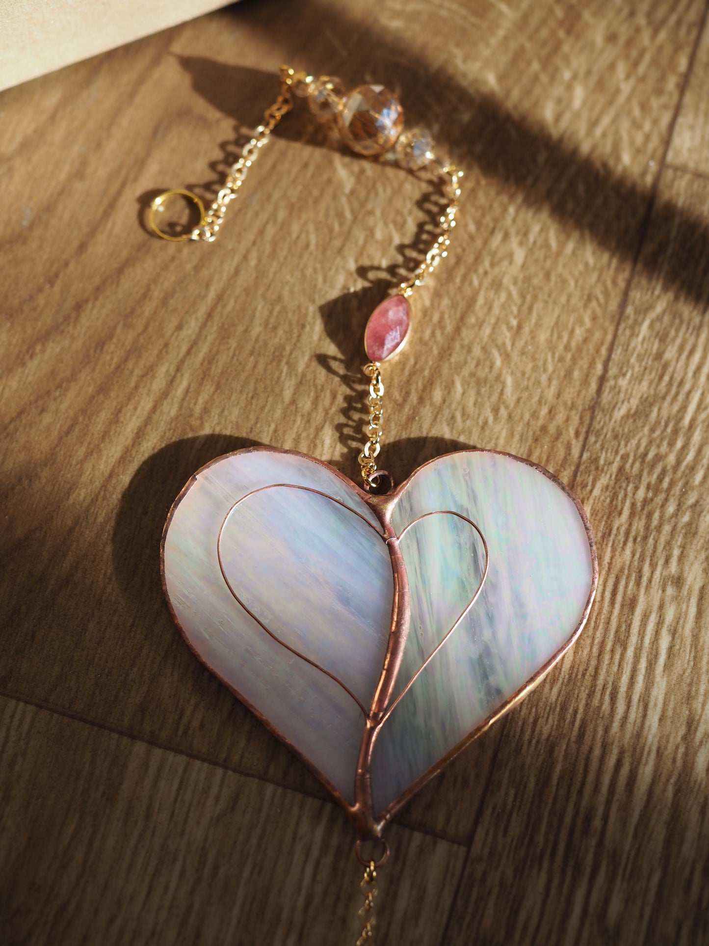 Stained glass window hangings heart suncatchers