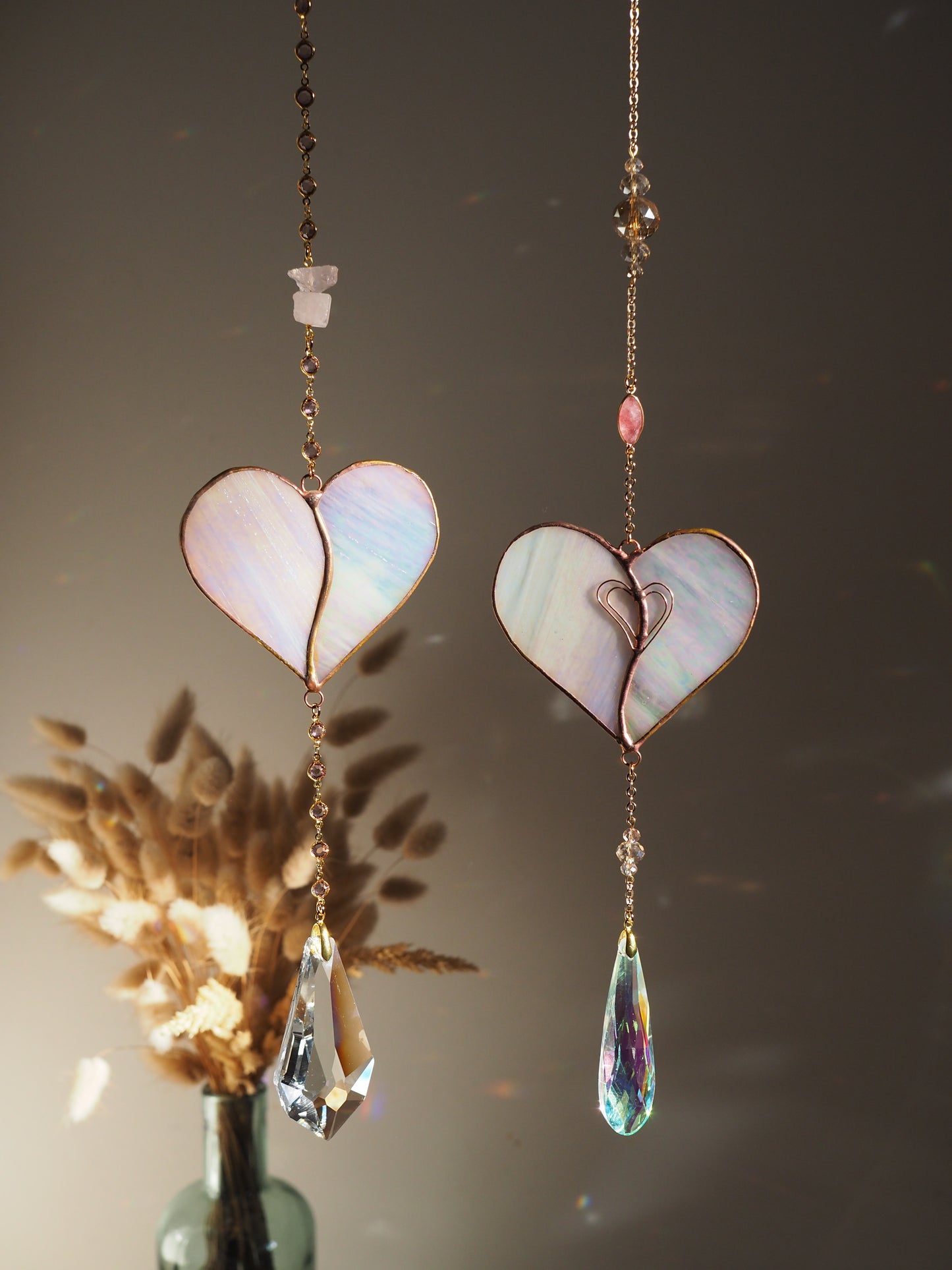 Stained glass window hangings heart suncatchers