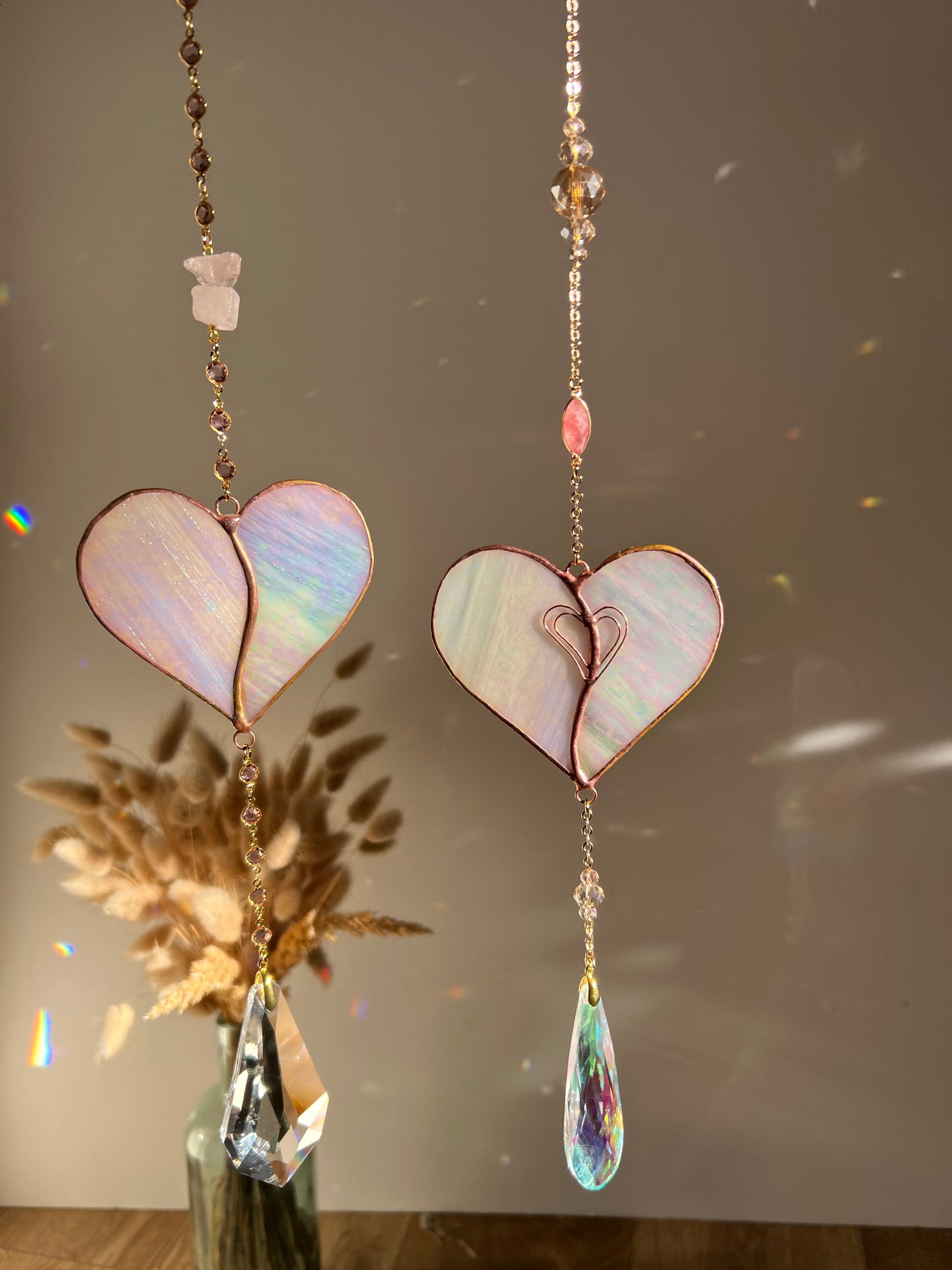 Stained glass window hangings heart suncatchers