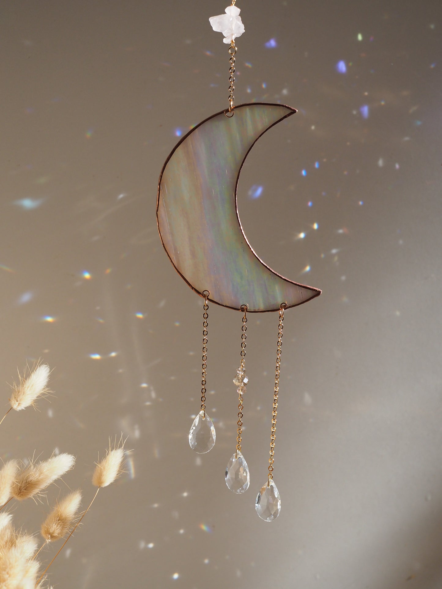 Stained glass Moon suncatcher window decor- iridescent glass