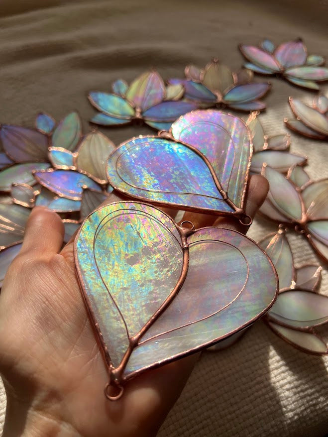 Stained glass window hangings lotus flower suncatchers with natural crystals big prism hanging decor