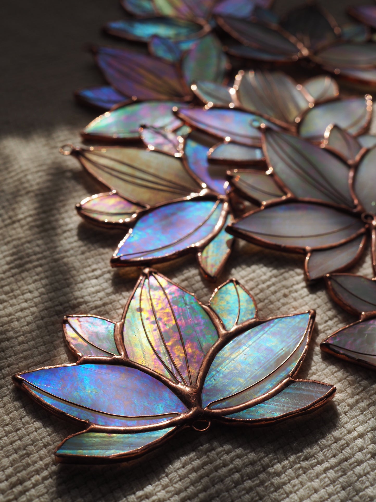 Stained glass window hangings lotus flower suncatchers with natural crystals big prism hanging decor