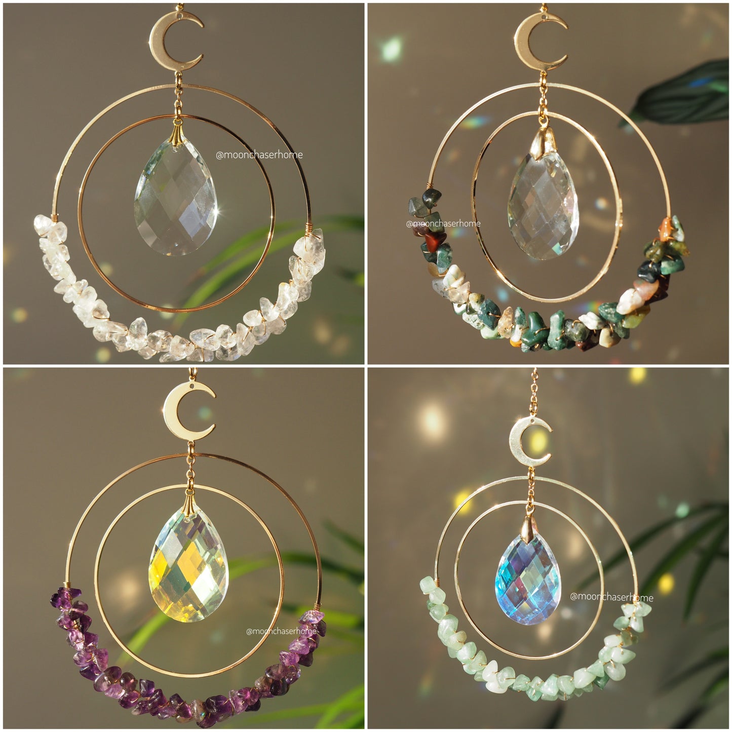 Aziza suncatcher+ gemstones- 18K real GOLD PLATED moon car charm, birthday gift, gift for her, sun catcher