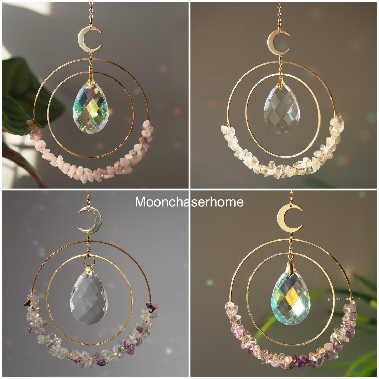 Aziza suncatcher+ gemstones- 18K real GOLD PLATED moon car charm, birthday gift, gift for her, sun catcher