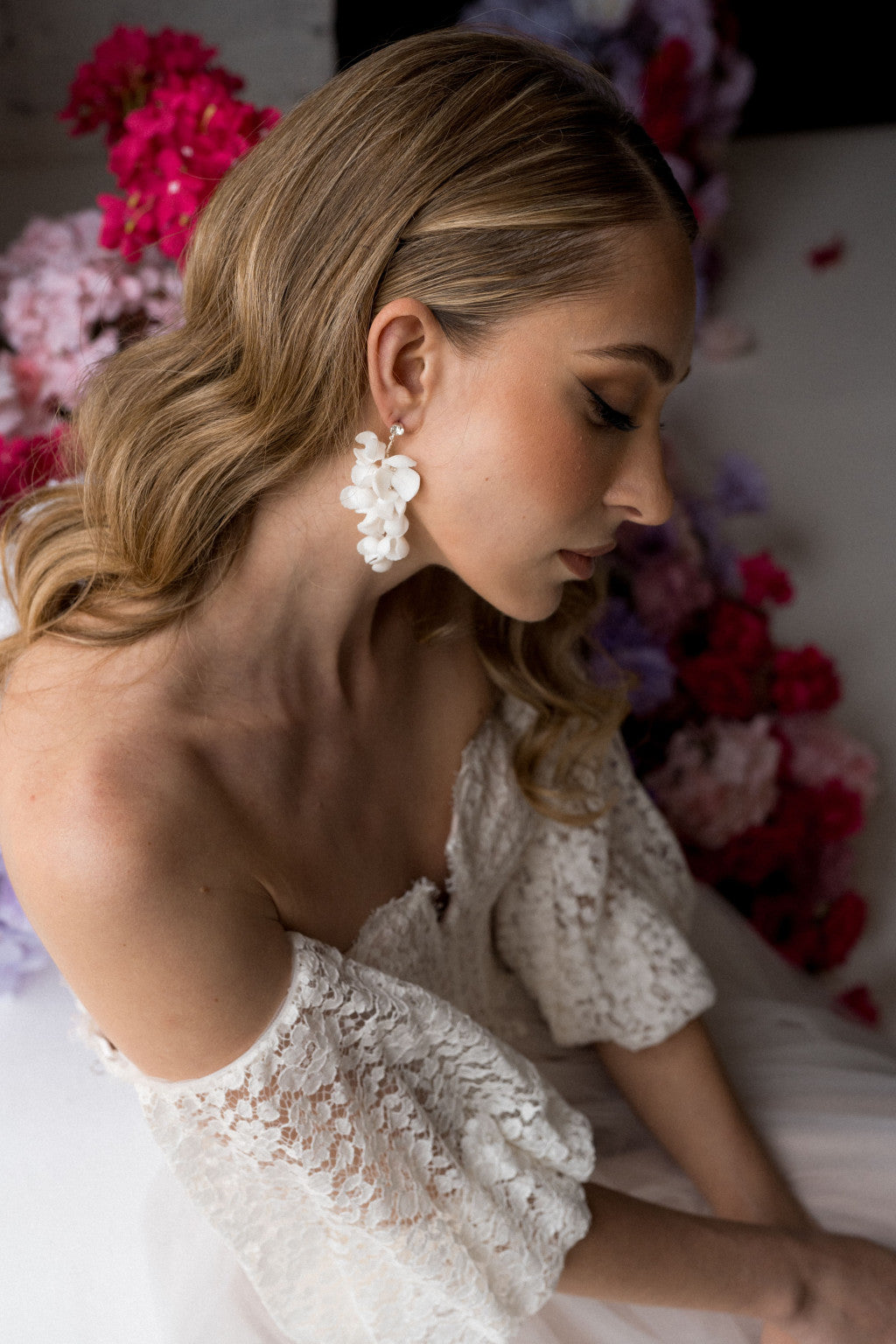 White flower bridal earrings- Liliana