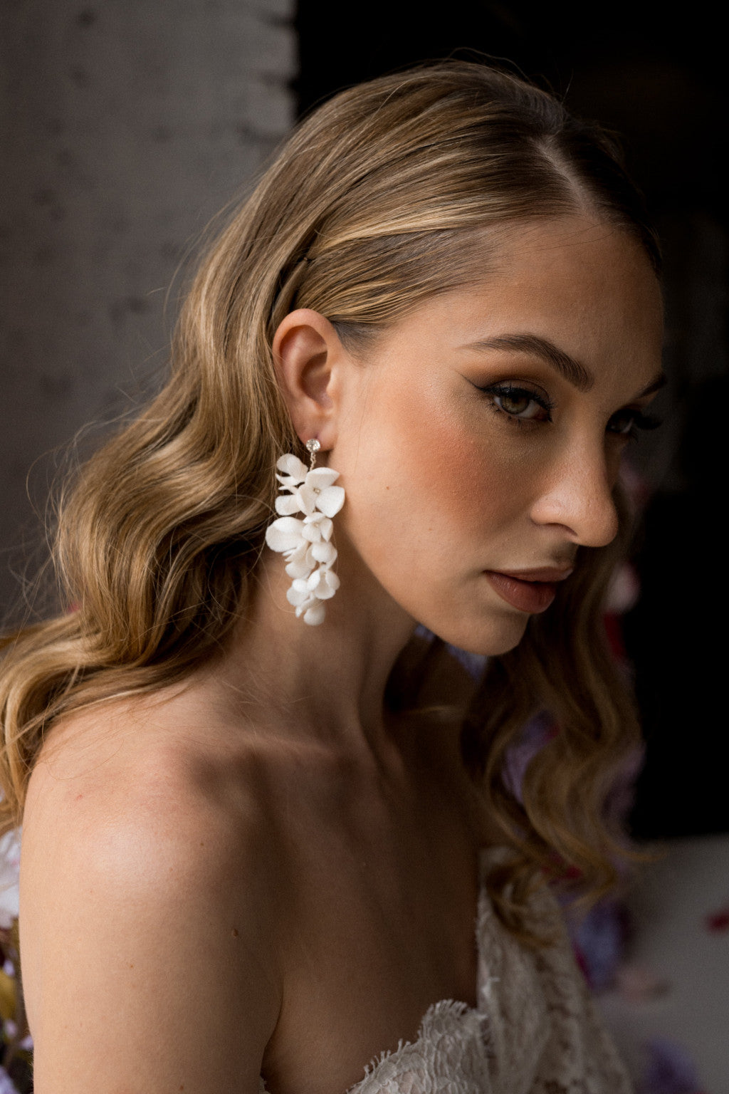 White flower bridal earrings- Liliana
