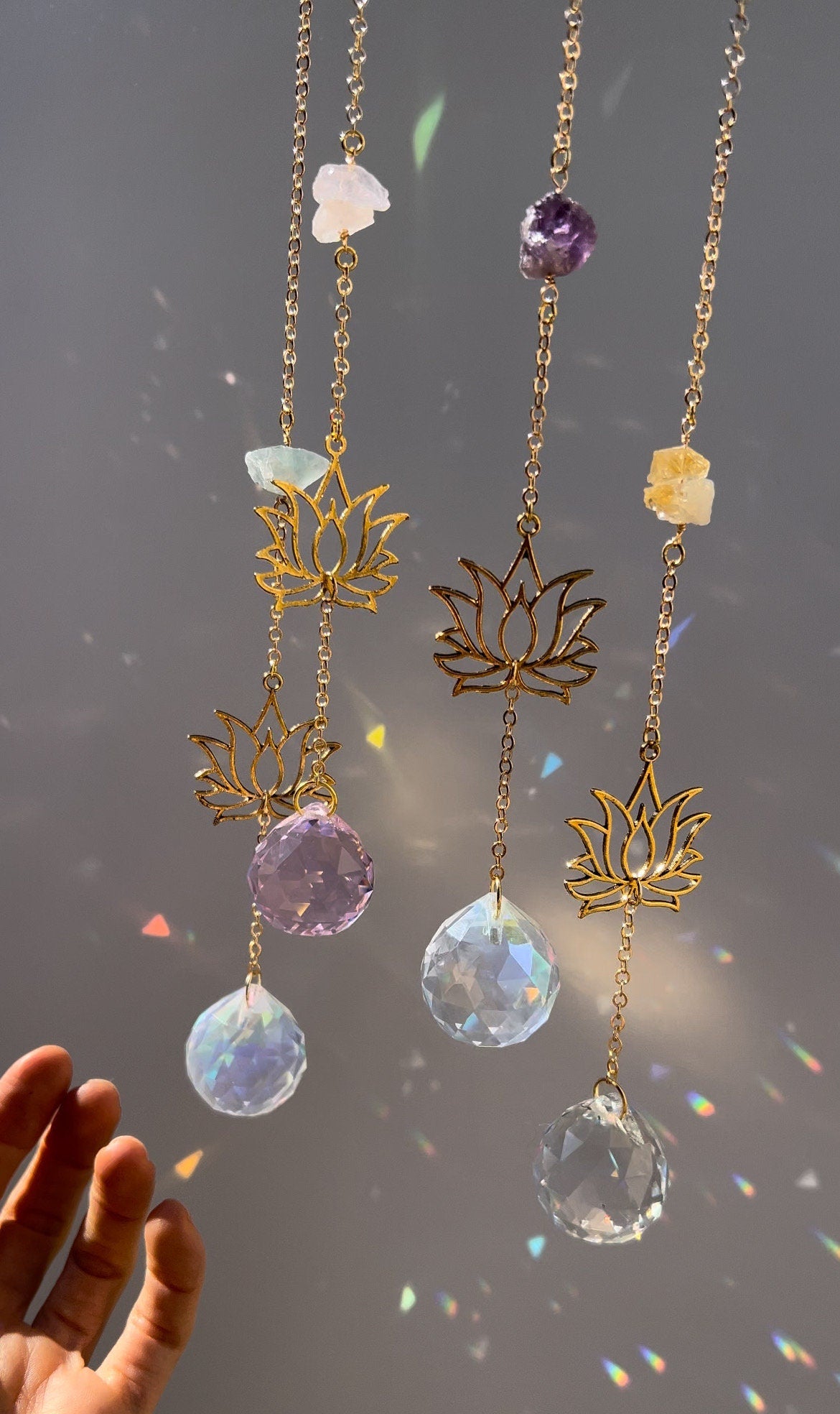 Lotus flower rainbow prism suncatcher