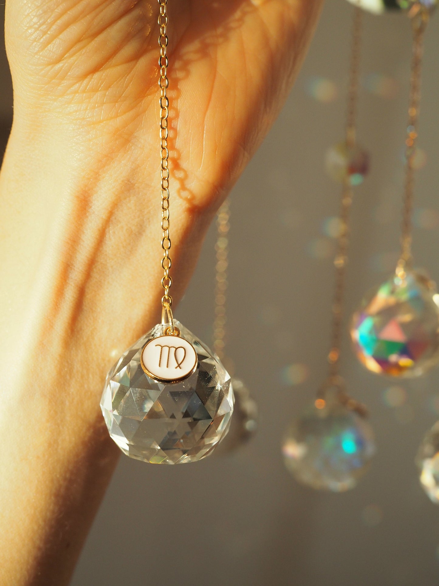 Car charm-Zodiac Crystal suncatcher-18K real GOLD PLATED pendant+aurora borealis crystals,gift for woman, birthday gift, Horoscope gift