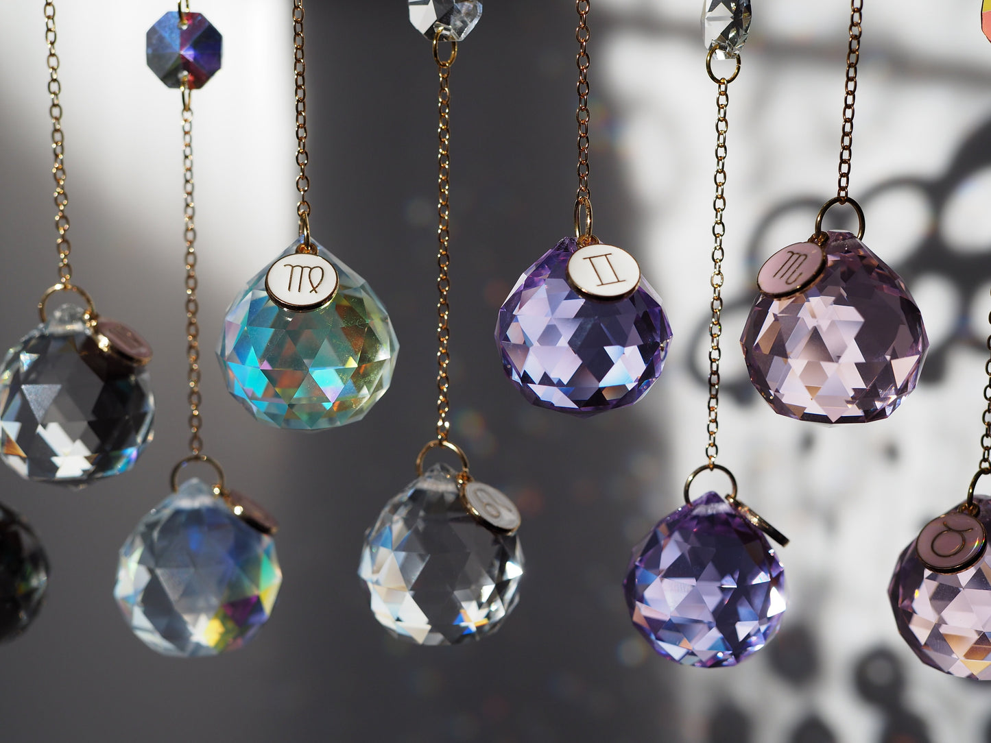 Car charm-Zodiac Crystal suncatcher-18K real GOLD PLATED pendant+aurora borealis crystals,gift for woman, birthday gift, Horoscope gift