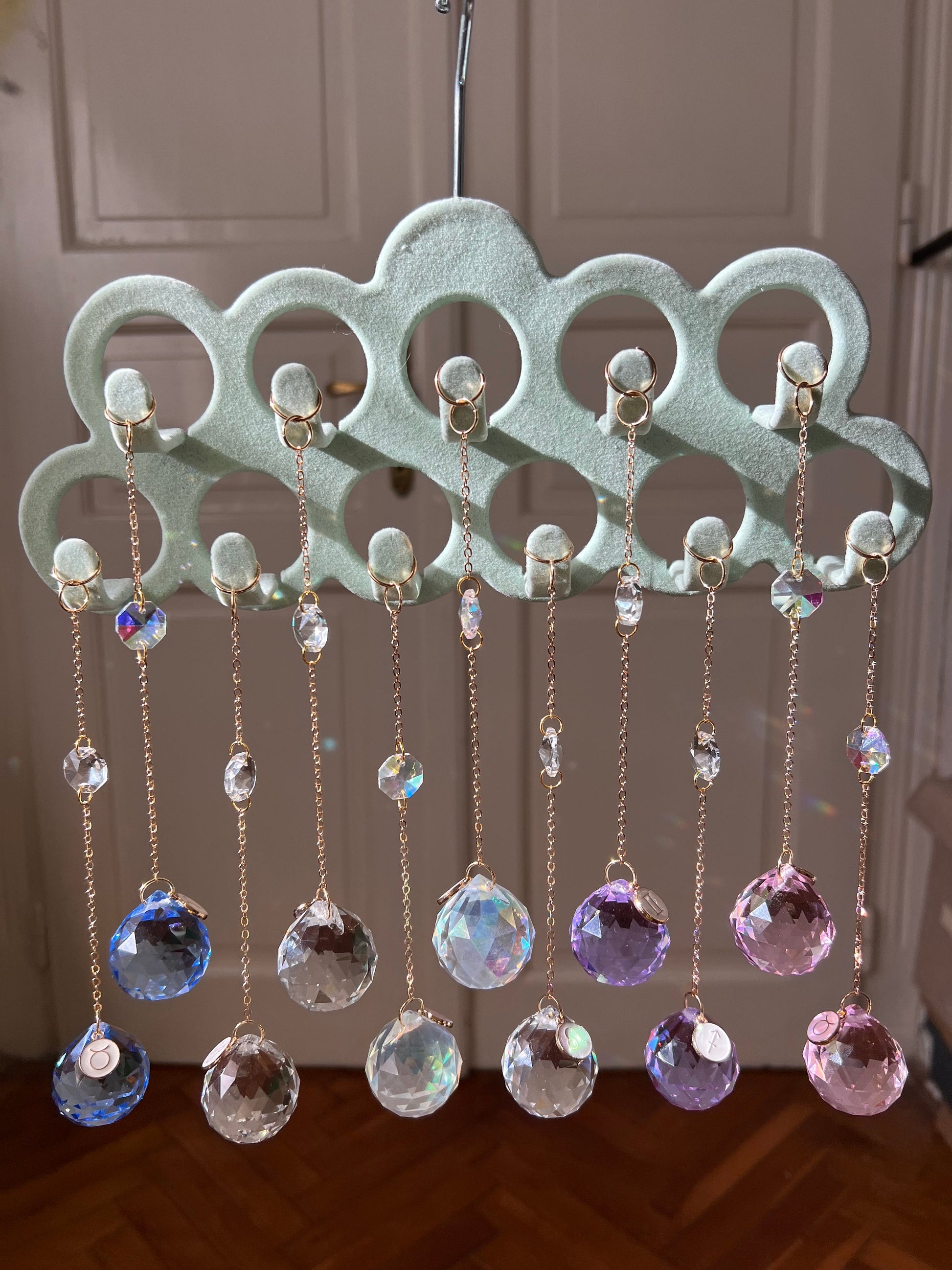 Car charm-Zodiac Crystal suncatcher-18K real GOLD PLATED pendant+aurora borealis crystals,gift for woman, birthday gift, Horoscope gift