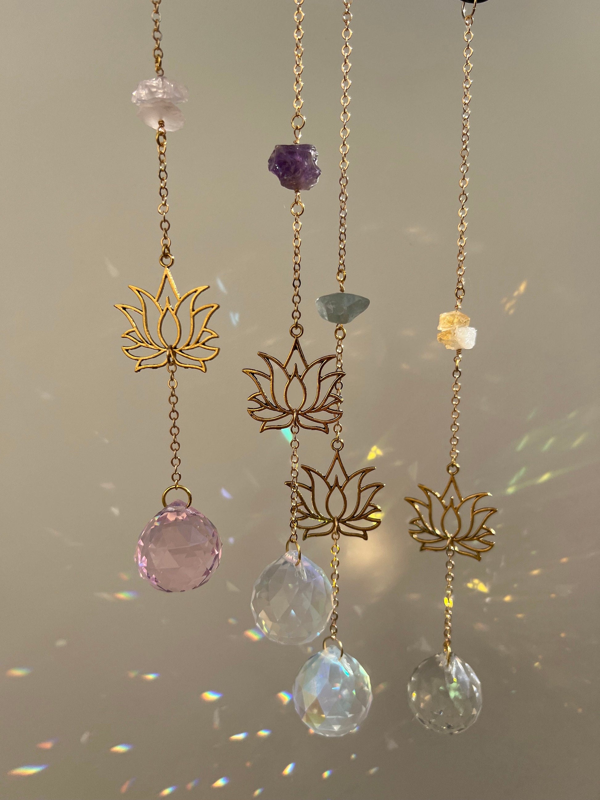 Lotus flower rainbow prism suncatcher