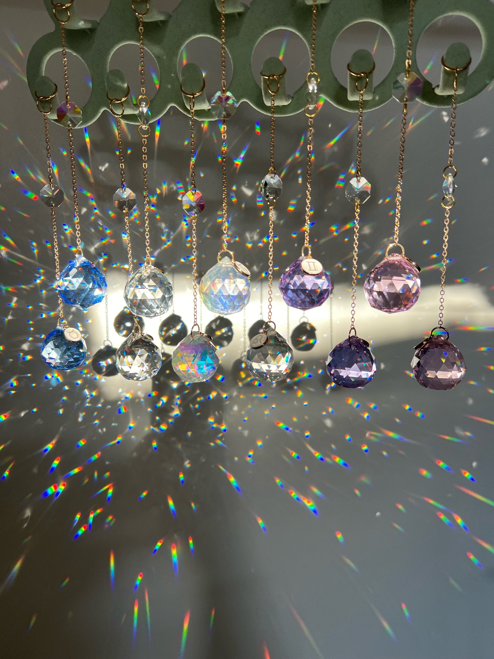 Car charm-Zodiac Crystal suncatcher-18K real GOLD PLATED pendant+aurora borealis crystals,gift for woman, birthday gift, Horoscope gift