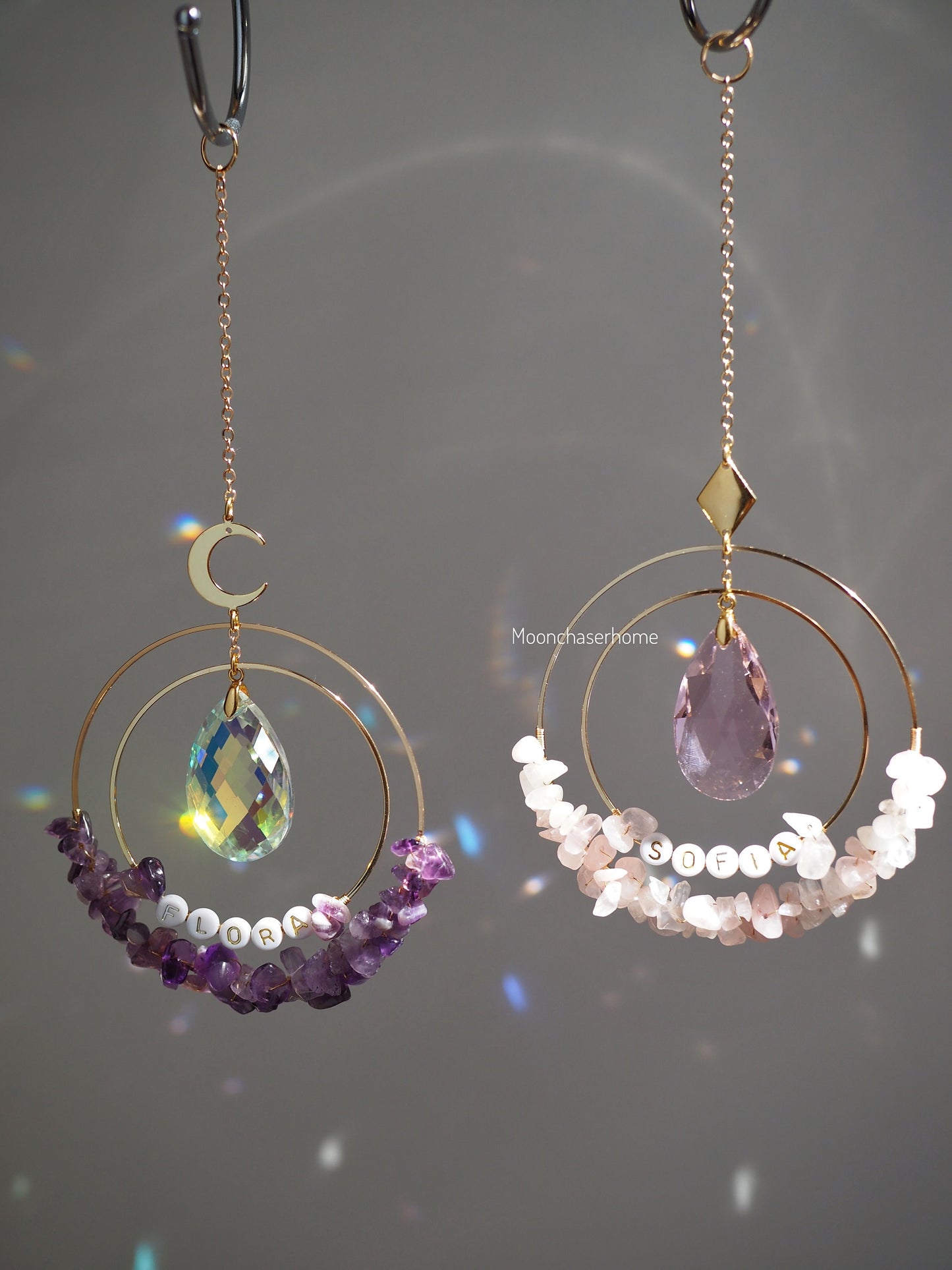 Personalised Name bead Suncatcher with crystals custom gift for her car charm crystal sun catcher