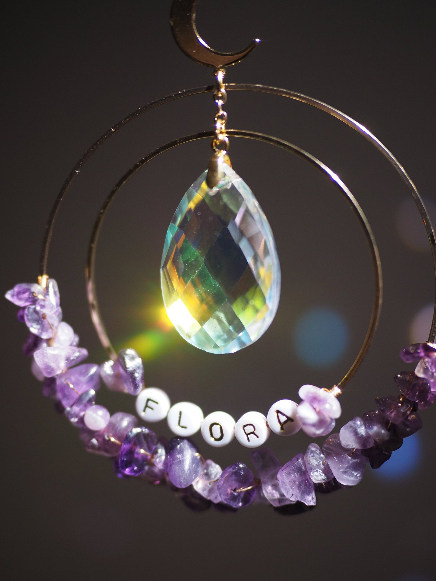 Personalised Name bead Suncatcher with crystals custom gift for her car charm crystal sun catcher