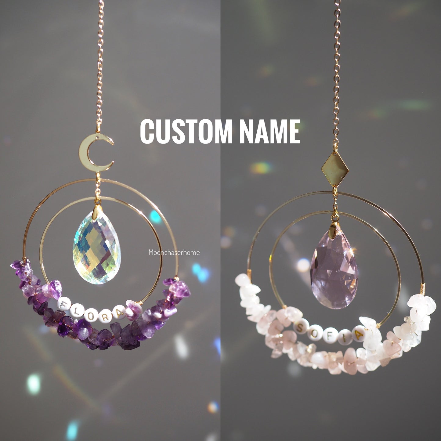 Personalised Name bead Suncatcher with crystals custom gift for her car charm crystal sun catcher