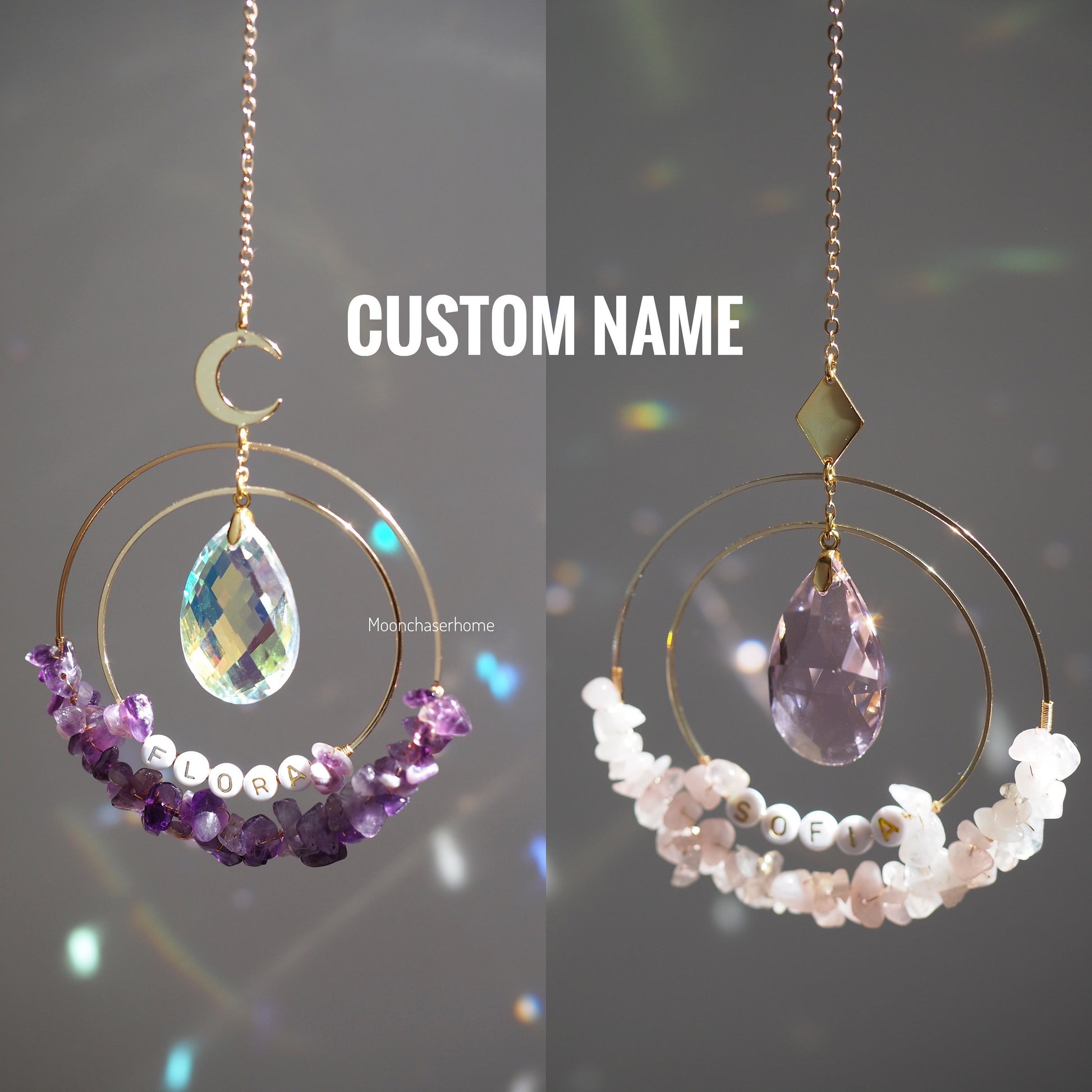 Personalised Name bead Suncatcher with crystals custom gift for her car charm crystal sun catcher