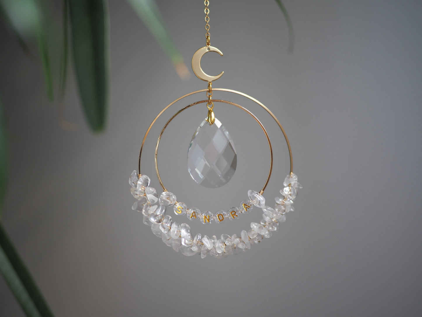 Personalised Name bead Suncatcher with crystals custom gift for her car charm crystal sun catcher