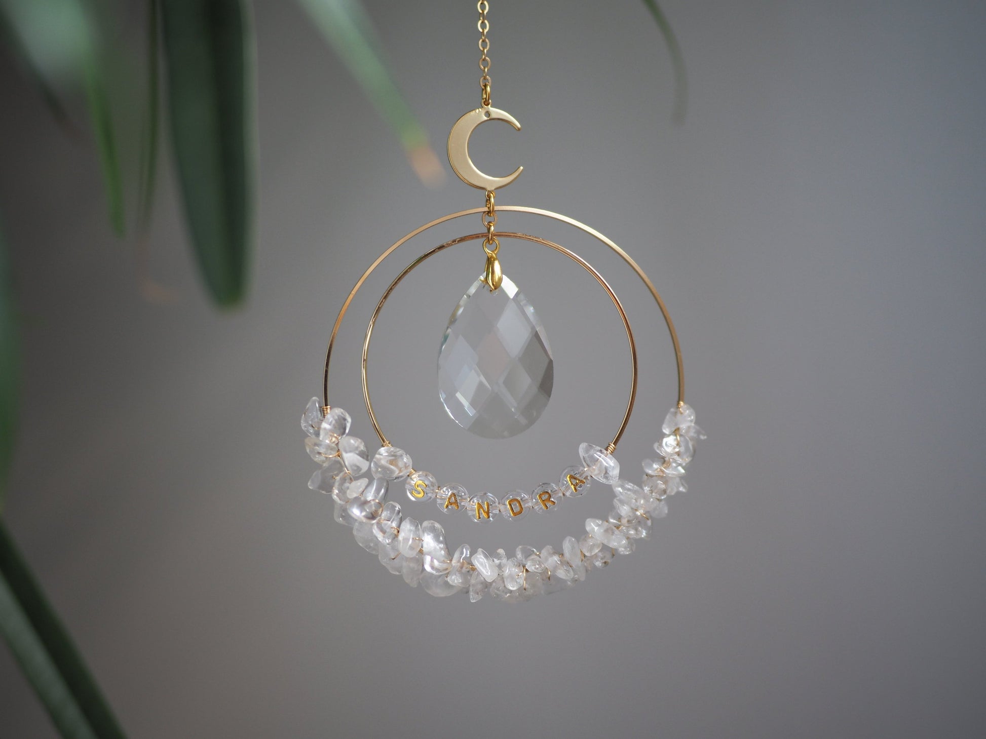 Personalised Name bead Suncatcher with crystals custom gift for her car charm crystal sun catcher