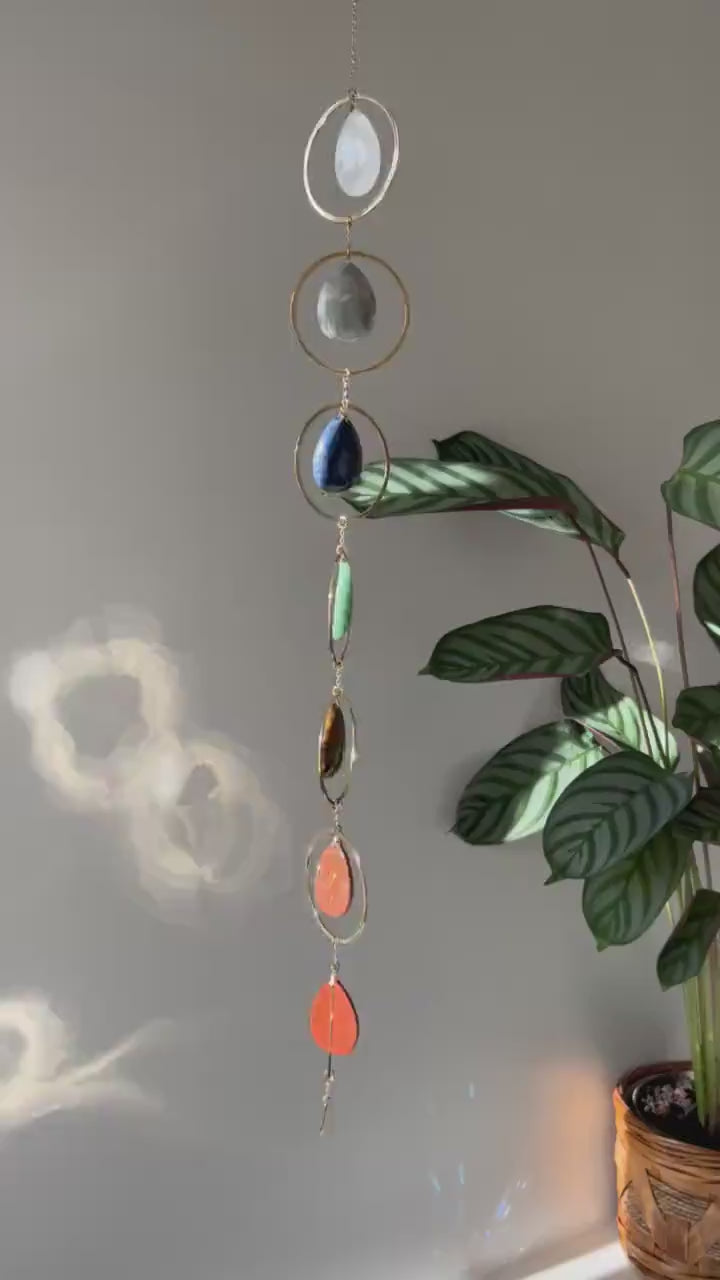 Chakra crystal wall hanging, 7 Chakra gift, Seven Chakra gemstones home decor