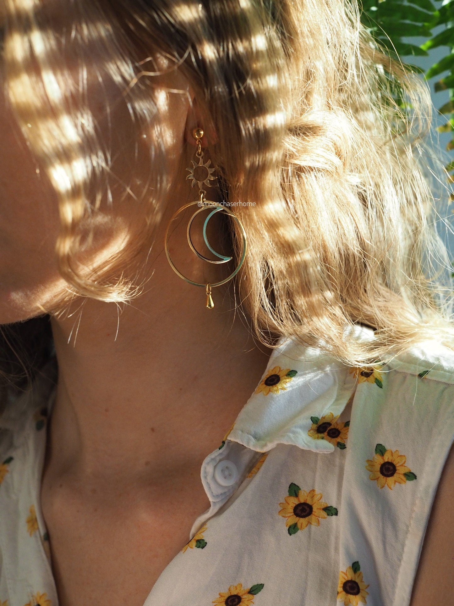 18K Gold Plated hoop earring with moon, boho earring, boho earrings, boheman jewelry,Birthday gift,gift for woman, celestial earring