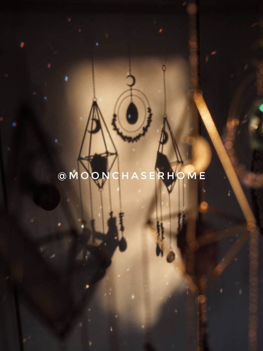 Rose quartz crystal sun catcher with moon pendant, rainbow prism, light diffuser, home decoration, housewarming gift, birthday gift