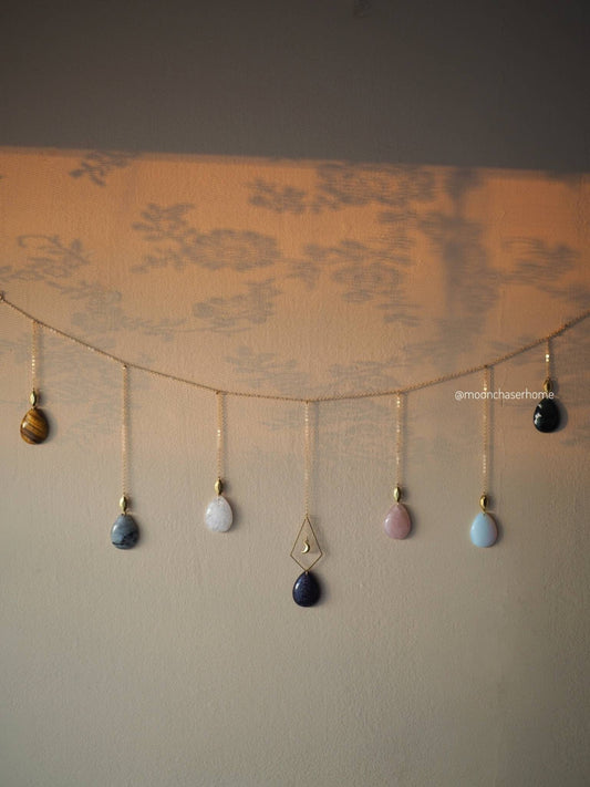 Yara crystal garland, wall hanging - moon wall decor- boho home decor- house jewelry-crystal- birthday gift-crystal grid-witchy home decor