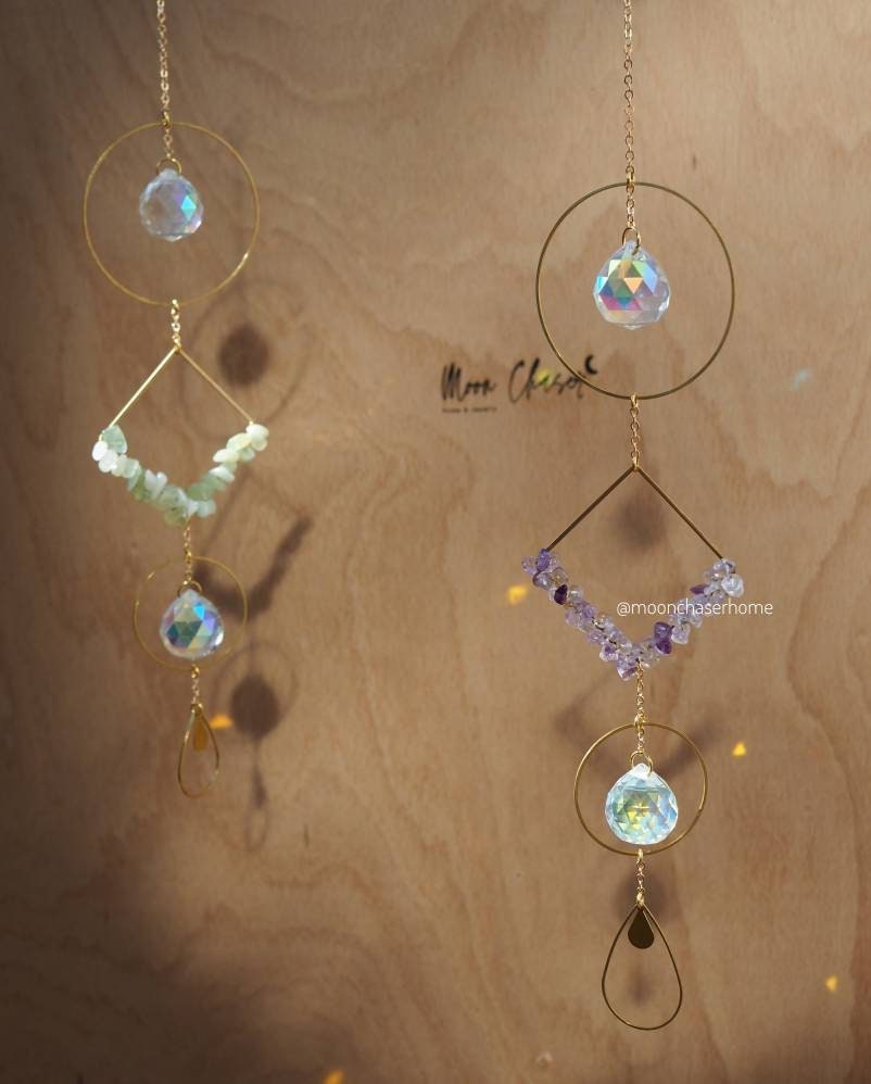 Anise crystal suncatcher with natural crystals, rainbow prism, light diffuser, boho home decoration,gift for woman, amethyst, rose quartz
