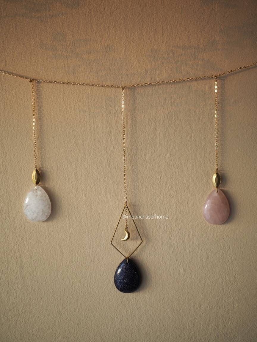 Yara crystal garland, wall hanging - moon wall decor- boho home decor- house jewelry-crystal- birthday gift-crystal grid-witchy home decor