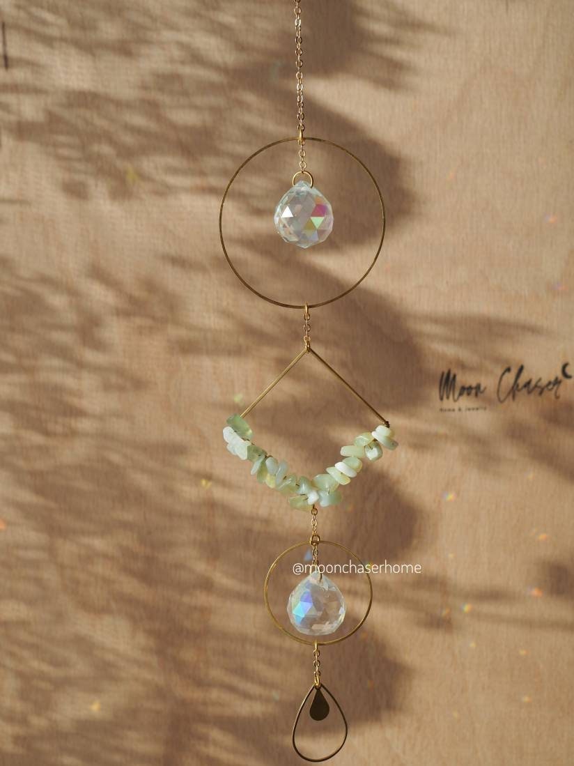 Anise crystal suncatcher with natural crystals, rainbow prism, light diffuser, boho home decoration,gift for woman, amethyst, rose quartz