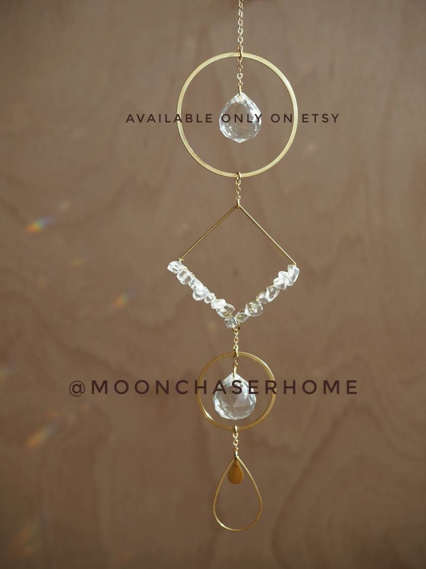 Anise crystal suncatcher with natural crystals, rainbow prism, light diffuser, boho home decoration,gift for woman, amethyst, rose quartz