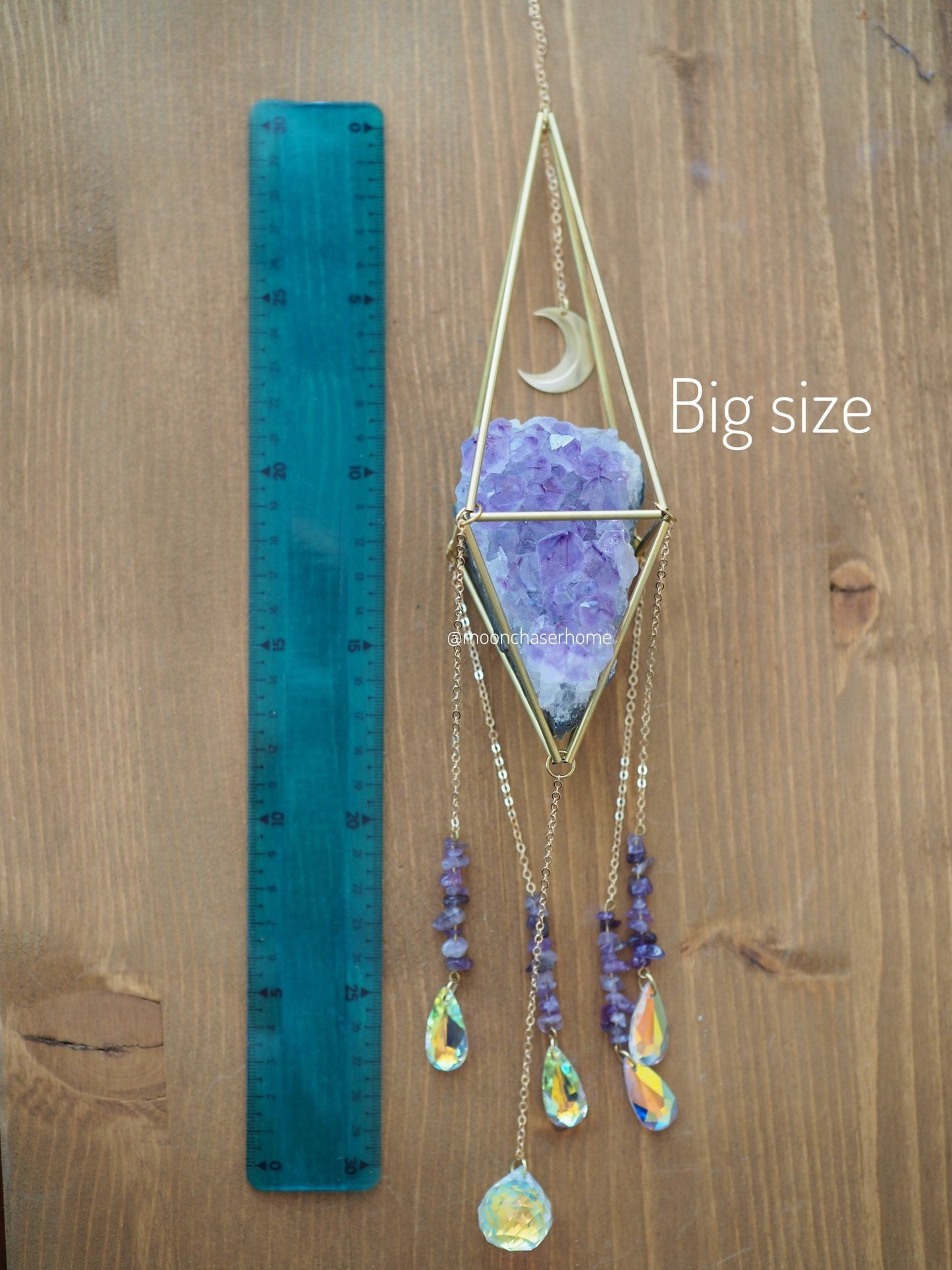 Luna&Amethyst druzy crystal sun catcher with moon, rainbow prism, housewarming gifts, rainbow maker, geometric sun catcher, air plant holder