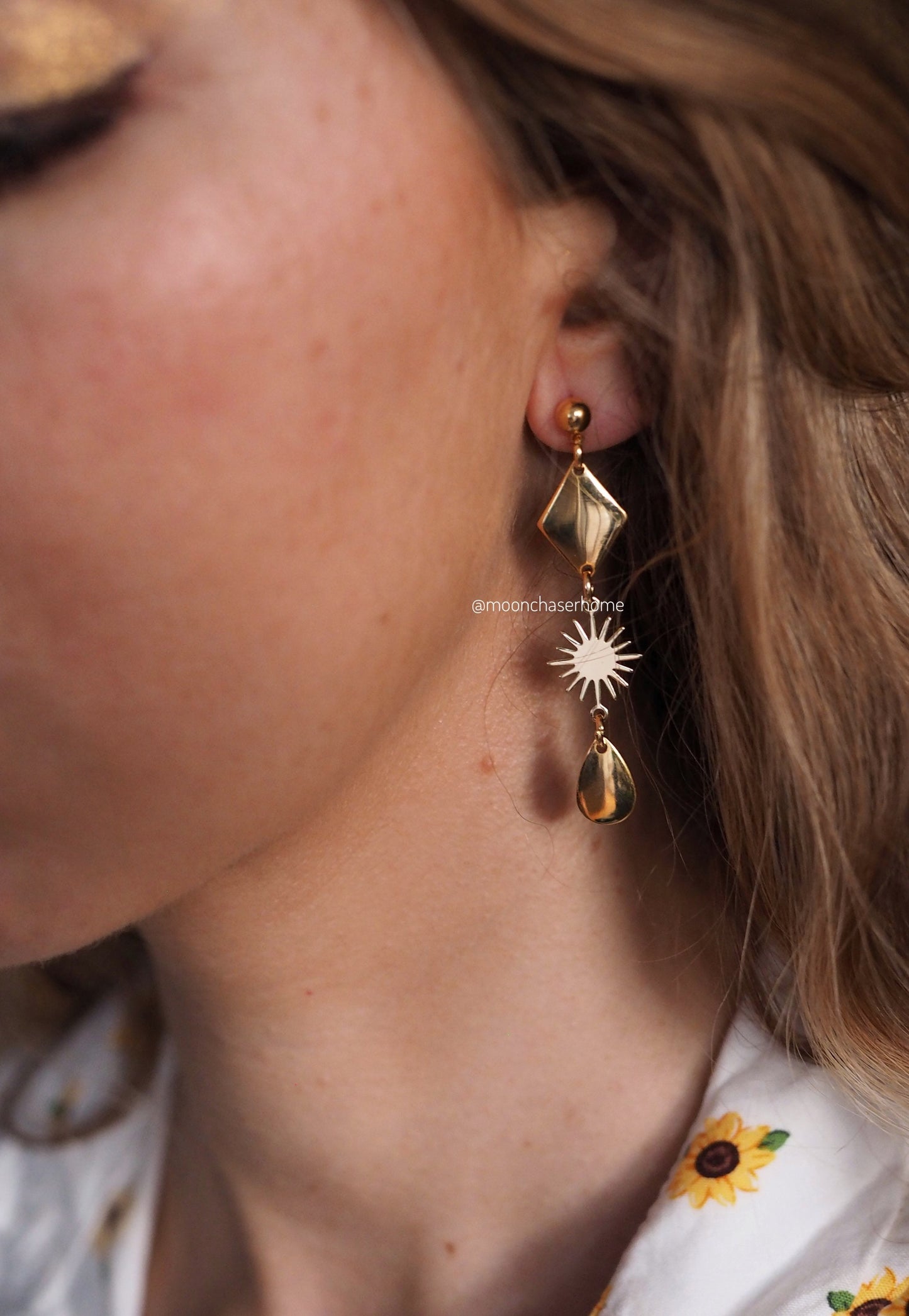 18K Gold Plated earring with sun, boho earring, long earrings, boheman jewelry,Birthday gift,gift for woman, celestial earring, sun jewelry