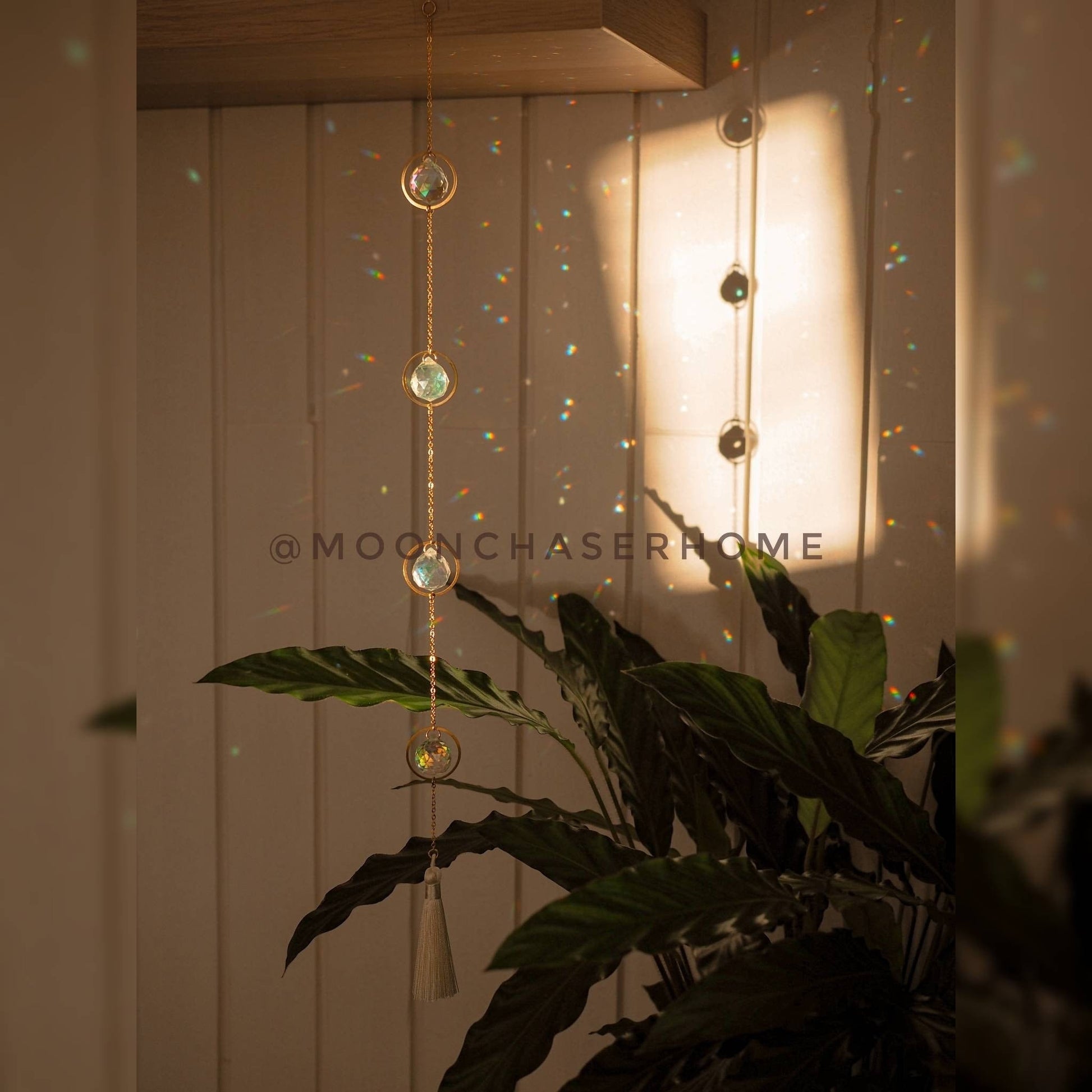 Semira crystal long 24K GOLD PLATED sun catcher, rainbow prism, home decoration, Birthday gift, Housewarming gift