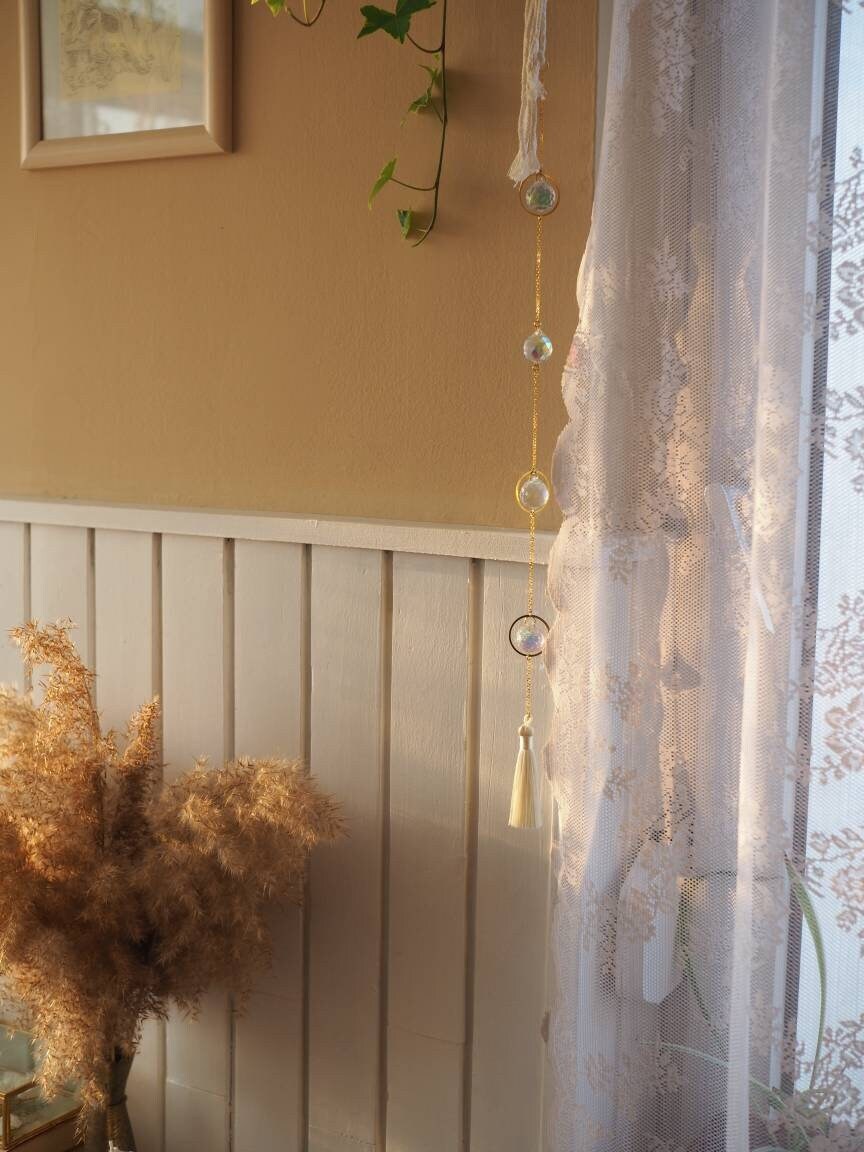 Semira crystal long 24K GOLD PLATED sun catcher, rainbow prism, home decoration, Birthday gift, Housewarming gift
