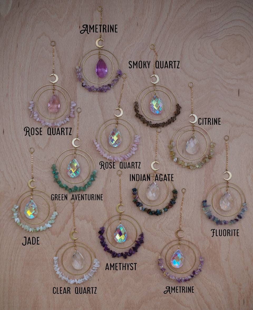 Aziza suncatcher with gold plated SUN and glass beads, crystal car charm, rainbow prism, light diffuser,boho home decoration, gift idea for