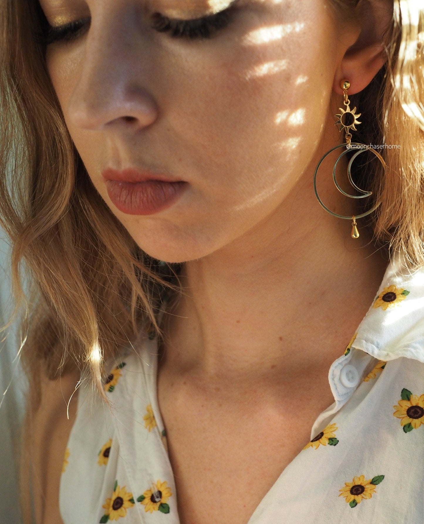 18K Gold Plated hoop earring with moon, boho earring, boho earrings, boheman jewelry,Birthday gift,gift for woman, celestial earring